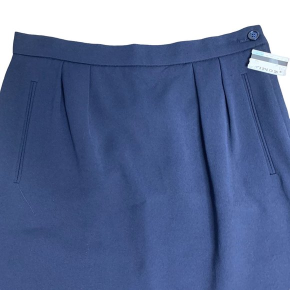 Vintage Liz Claiborne Pleated Pencil Skirt 10P Navy Blue Pockets Lined Button - Picture 2 of 5